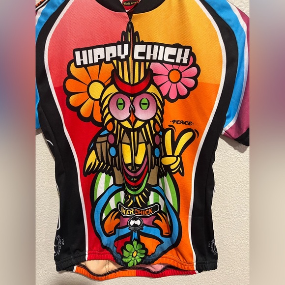 World Jerseys Biker Hippy Chick Zip Up Short Sleeve Active Top Groovy Size M - Picture 7 of 16